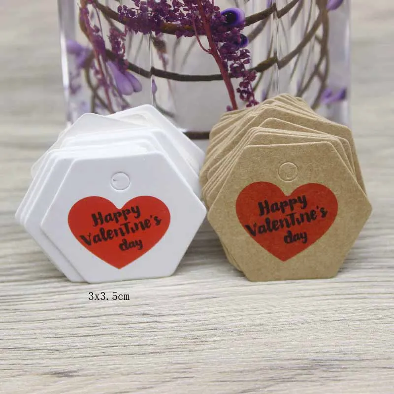 Zerong3x3.5cm kraft/white Handmade tag,Happy Valentine's day gifts hang tag paper  LOVE heart tag party suppiles decoration