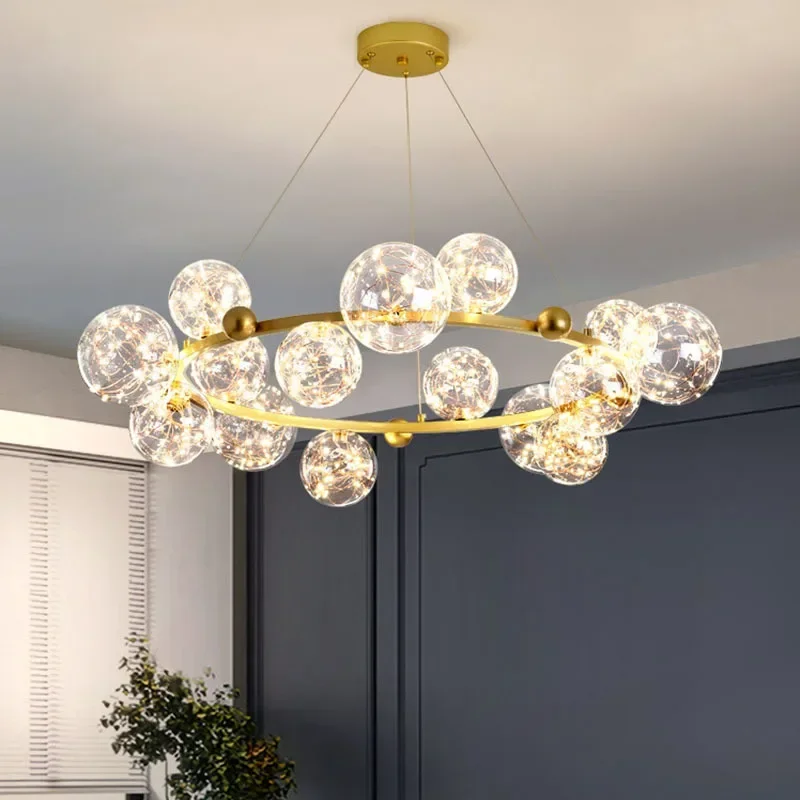 JIANKEXING Nordic Kreative Magic Bean Starry Sky LED Anhänger Lampe Restaurant Wohnzimmer Schlafzimmer Glas Kronleuchter Romantische Dekor Beleuchtung