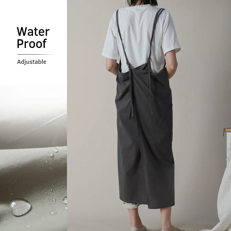 Korean Cotton Linen Apron Cross Back Work Apron for Women with Pockets Pinafore Dress X Cross Halter Apron for Chef Gardening