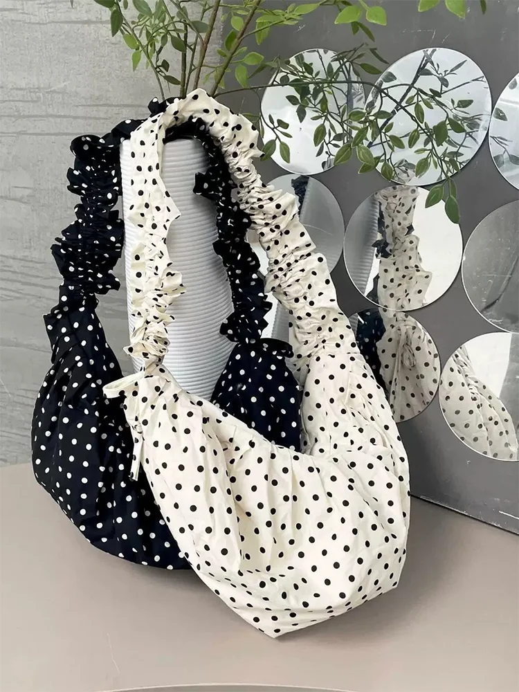 

Zar Fendan универсальная плиссированная сумка через плечо в горошек с рюшами и рюшами под мышками, холщовая сумка через плечо на одно плечо