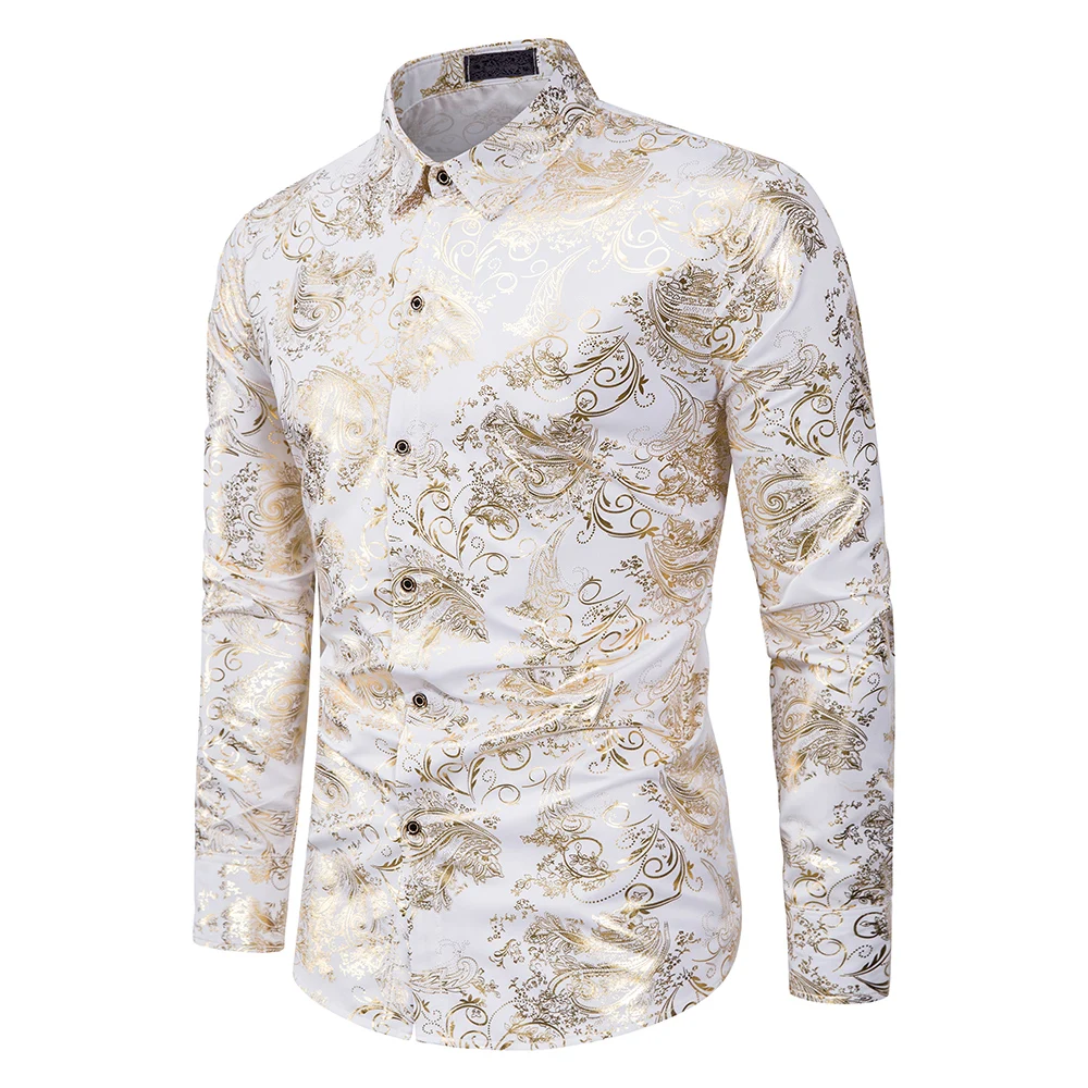 Men's Shirt Flower Printing Leisure Style Men's Long-Sleeved Top Stage Performance Wedding Dinner Party Holiday Gift Men's Shirt