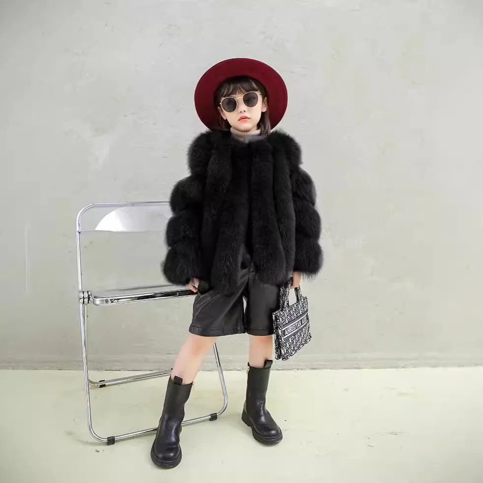 

Autumn and Winter New Fox Fur Coat for Girls Trendy Personalized Warmth Patchwork Coat Fashion Children Clothes