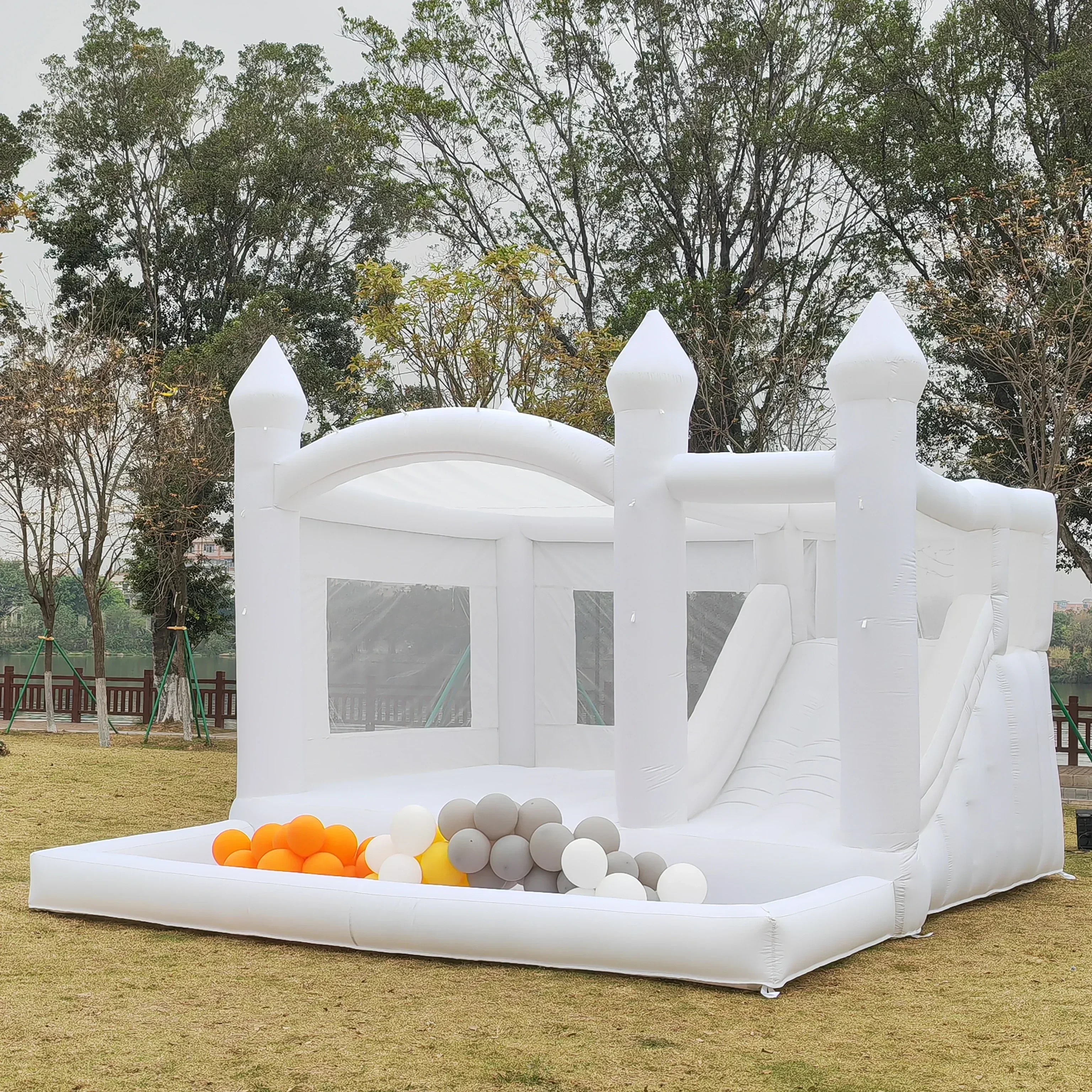 

13/14.7ft PVC Inflatable Wedding Castle Bounce House Jumping bed Trampoline with slide Birthday party Event Rental Kids toy