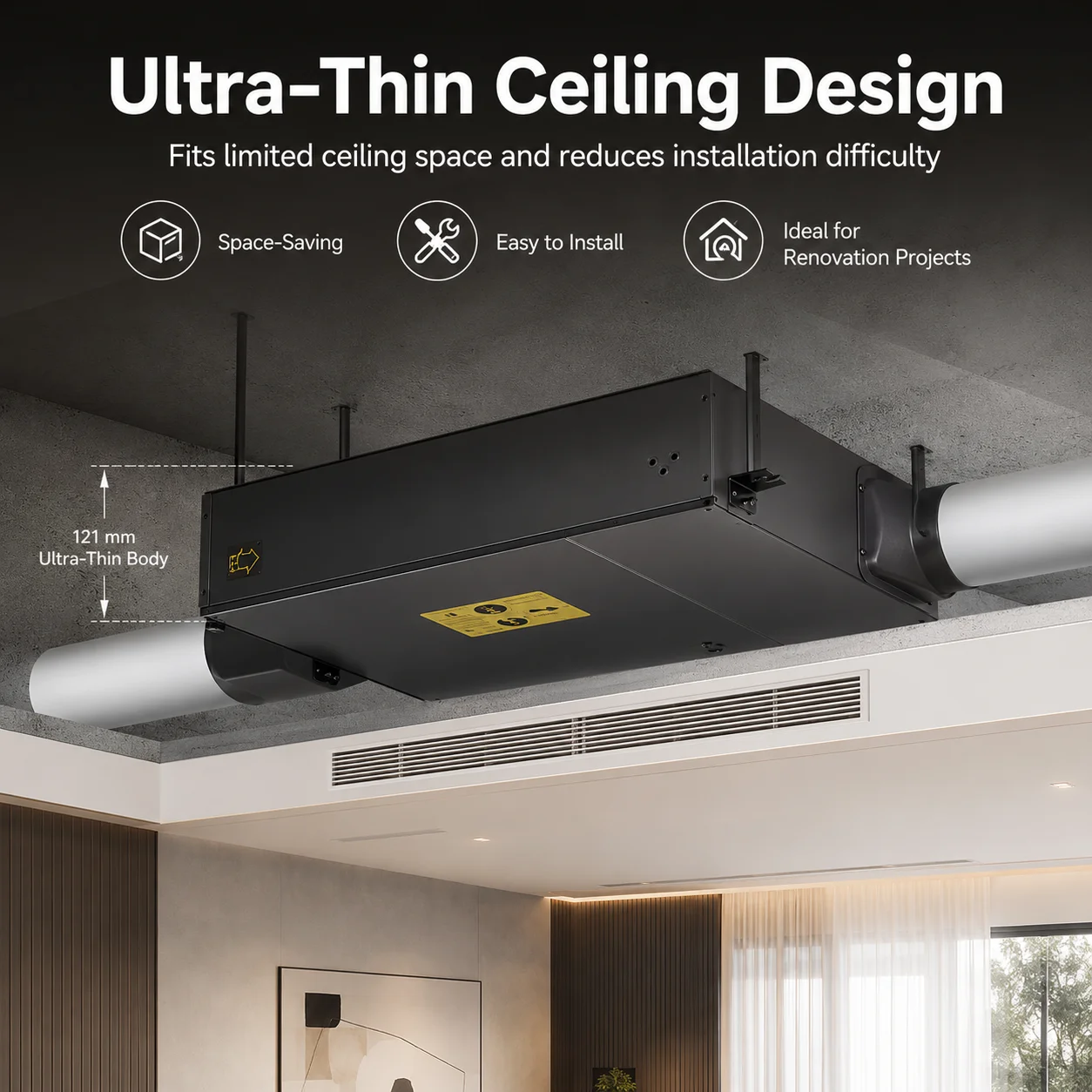 HVAC H12 HEPA Fresh Air Purification Ventilator Ultra Silent Slim Ceiling Ventilation System for Indoor 100-200mm