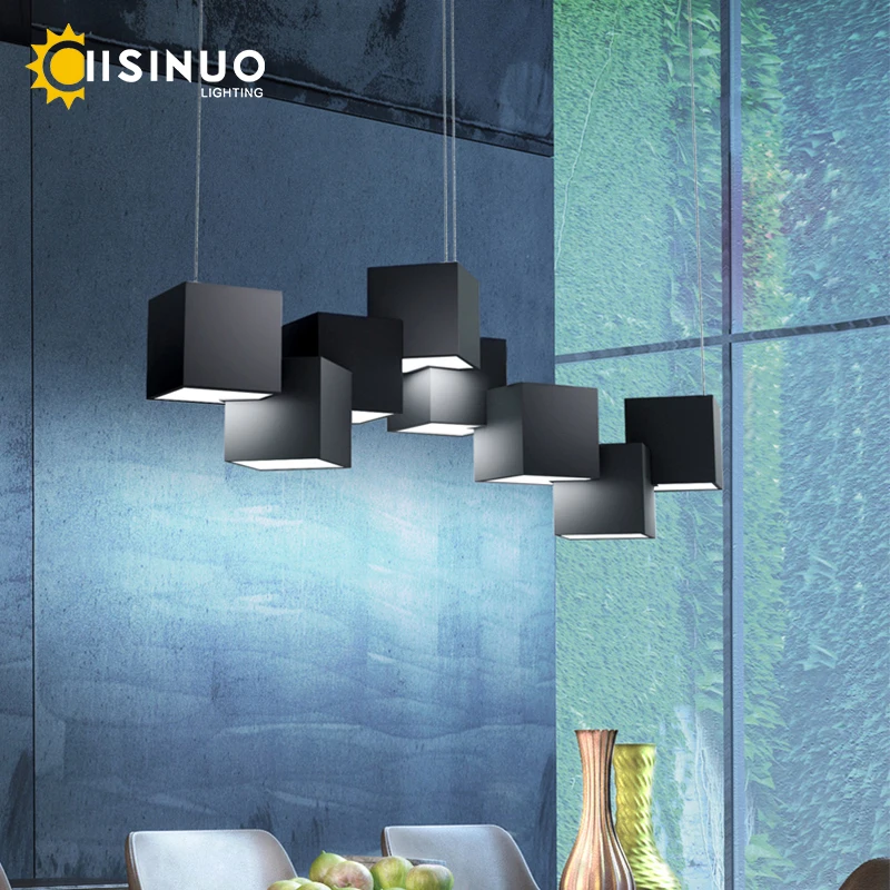 Imagem -02 - Modern Led Hanging Lustres com Cubo Quadrado Pingente Luminárias para Sala de Estar Cozinha Sala de Jantar Cor Preto e Branco