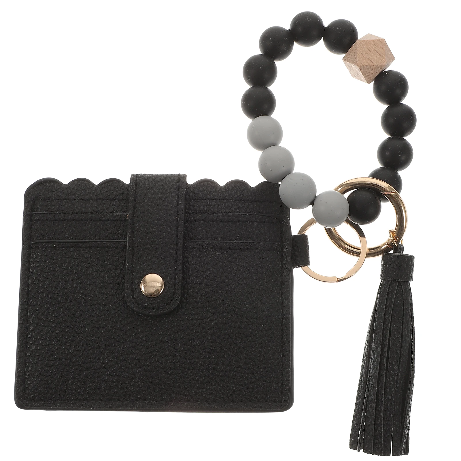 

Silicone Beaded Keychain Bracelet Durable PU Tassel Wristlet Card Holder Keyring Decor Soft Pendant Backpack