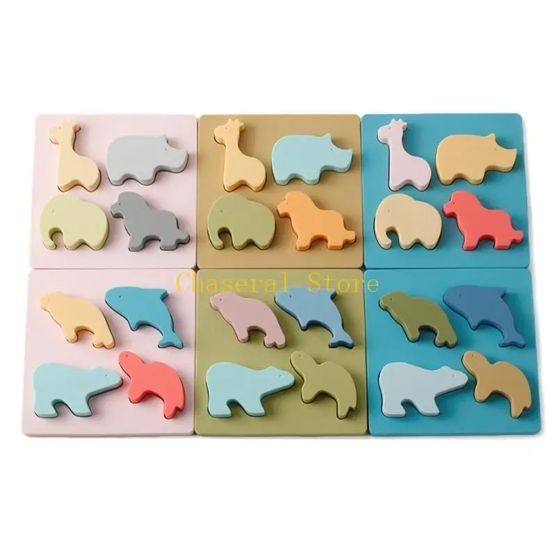 e7ce 유아 모양 퍼즐 동물 모양 학습 장난감 보드 음식 등급 실리콘