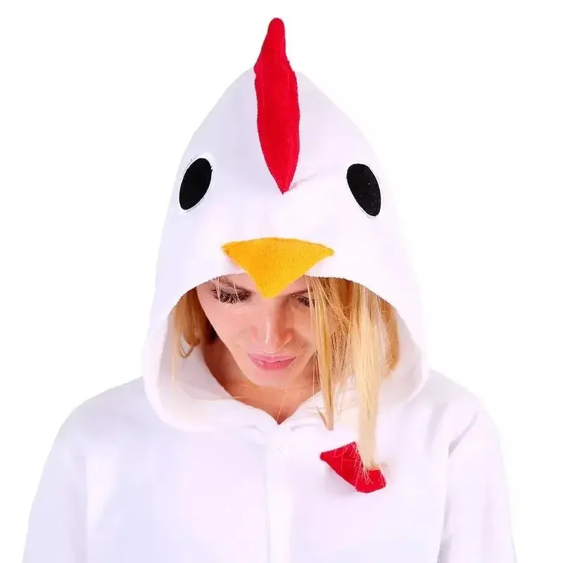 HKSNG Animale Adulto Kigurumi Pollo Bianco Onesies Cartoon Famiglia Festa Gallo Gallo Pigiama Costumi Cosplay Indumenti da notte