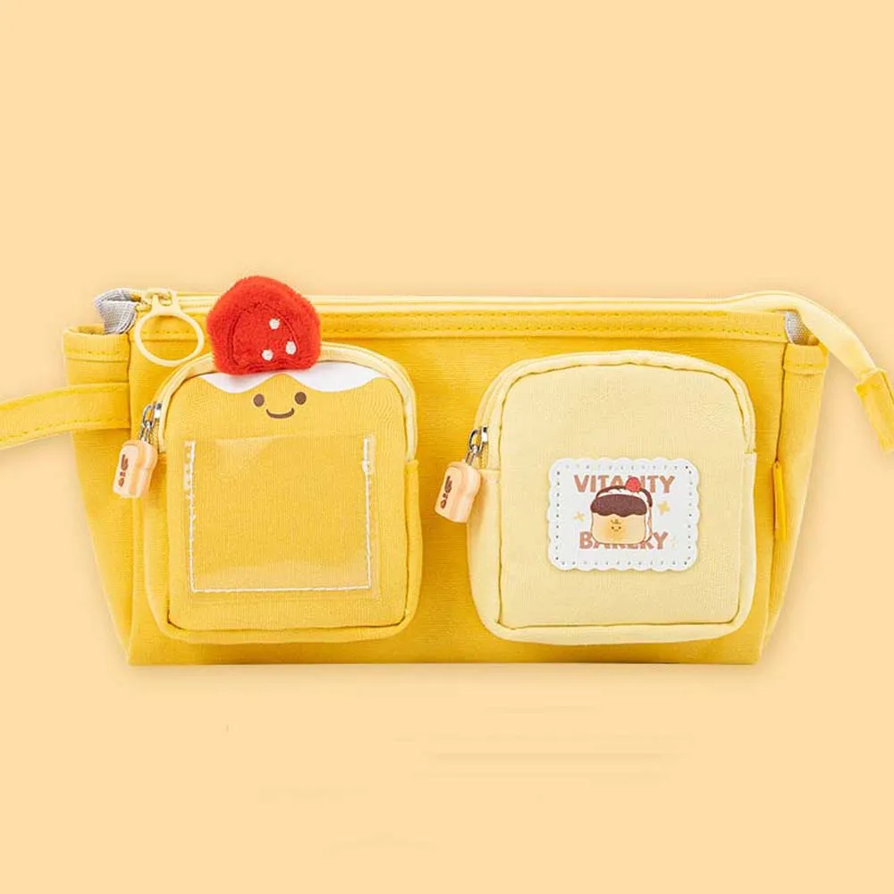 Large Capacity Cartoon Canvas Pen Bag Chestnut PVC Cute Bear Pencil Pouch Pudding Puppy Yellow Stationery Storage Bag Daily