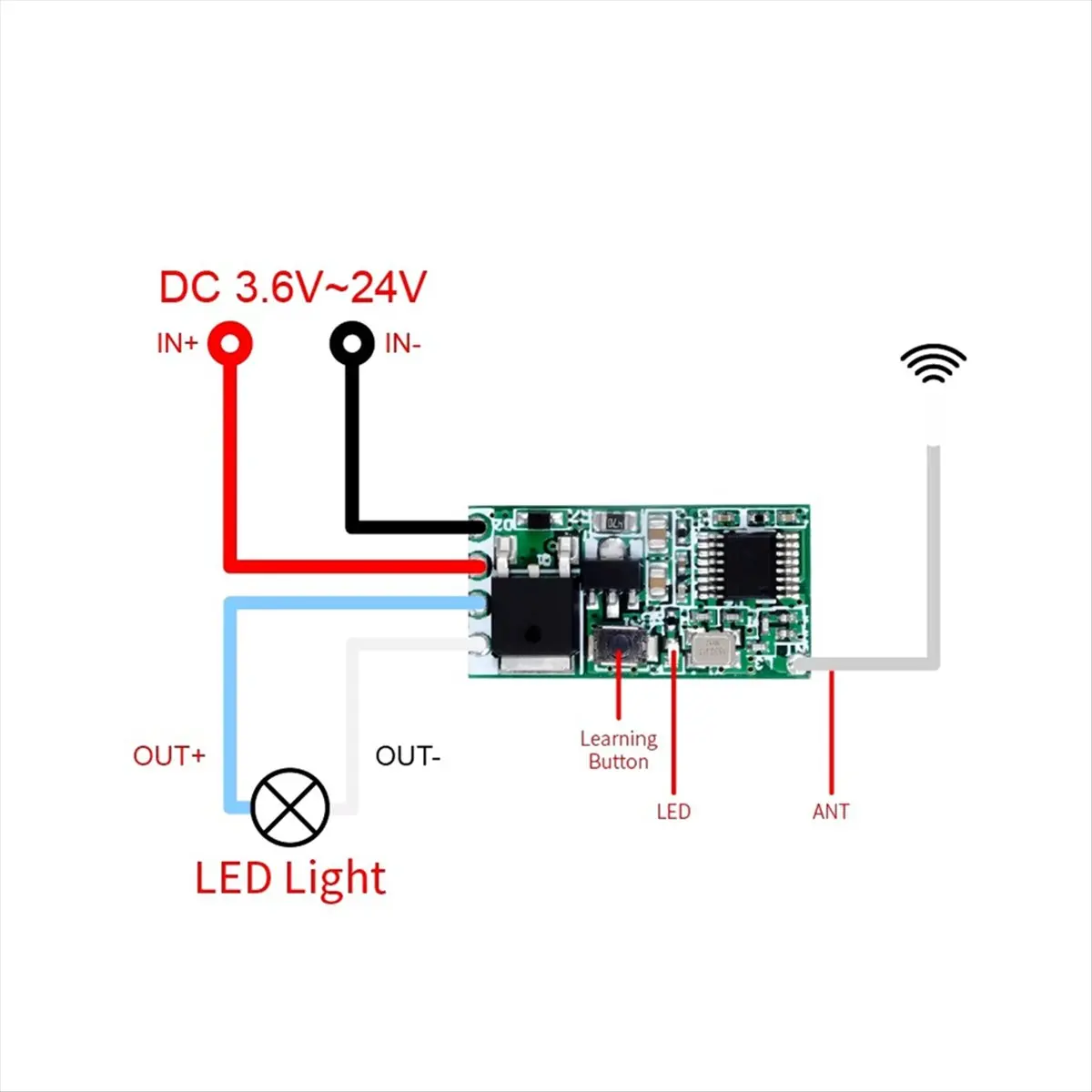 HAPPYDAY~ 5pcs 433.92Mhz Universal Wireless DC 3.6V-24V Remote Control Switch 1 CH Relay Receiver LED Light Controller DIY Kit