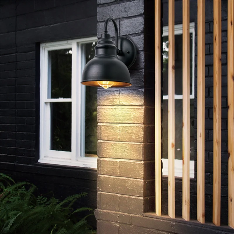 A168Z Vintage Wall Sconce Gooseneck Barn Flat Light Industrial Vintage Farmhouse Wall Sconce Outdoor Waterproof (Black)