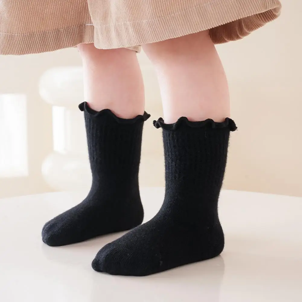Combed Cotton Socks 1 Pair Baby Girls Scallop Top Socks Cute Cotton Princess Socks for Toddlers Sweat-absorbent Mid-calf Spring