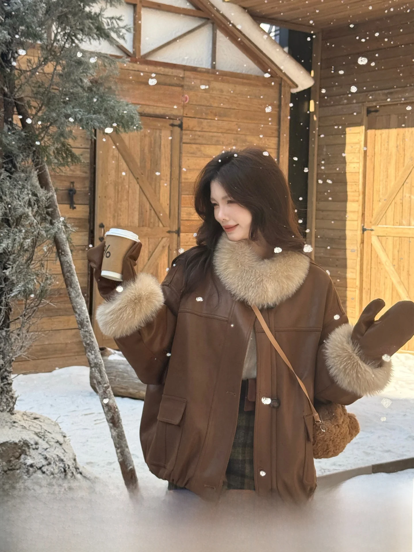 

Young Sle Fur Collar down Jaet Mokka Sugar Coating Small Size Goose down Winter New Arrival Outerwear for Women