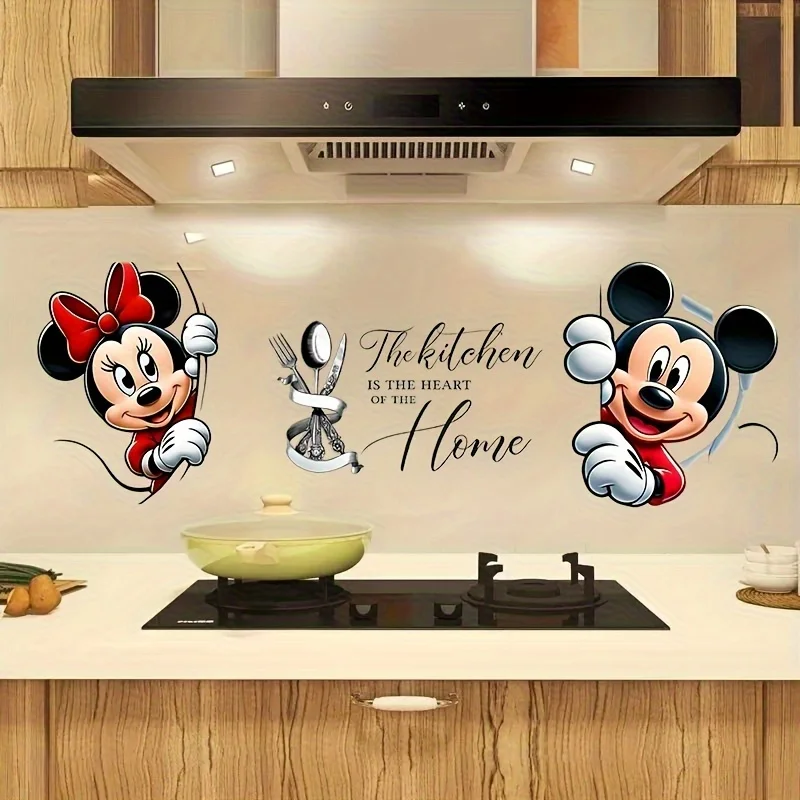 1 pegatina de pared de cocina de Mickey y Minnie Mouse, pegatina de arte de dibujos animados mate autoadhesiva, adecuada para superficies, gabinetes, vehículos recreativos, decoración del hogar, pegatinas de pared de cocina