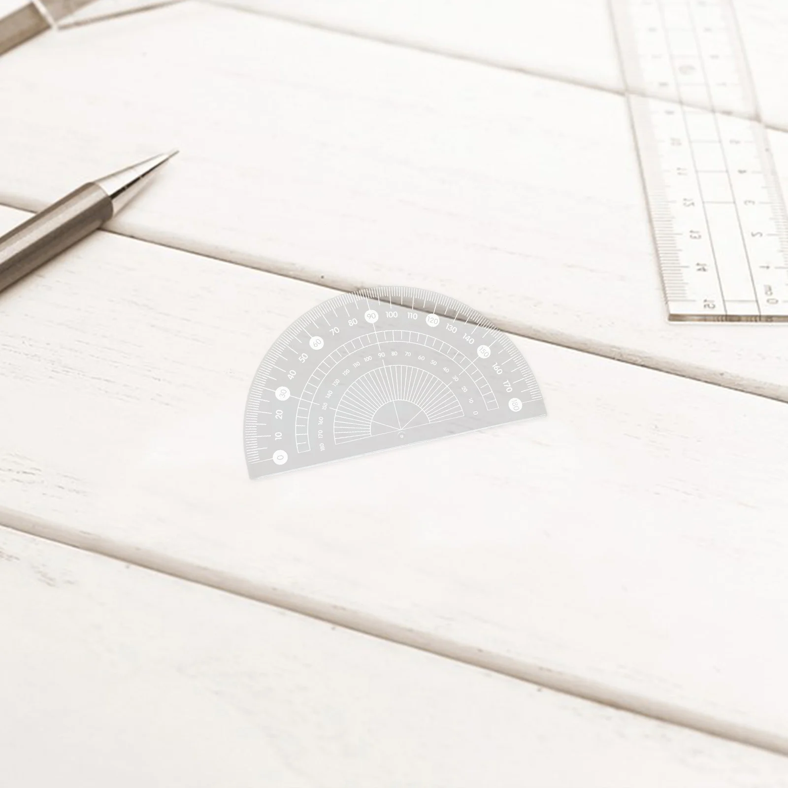 1Set Plastic Ruler Geometry Triangle Protractor Set Clear Measuring Drawing Tools Student Office Use Ruler Set