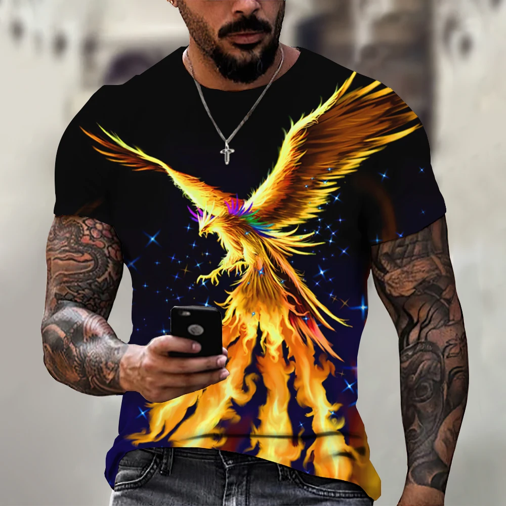 T-shirt da uomo estive 3d Phoenix Print Graphic manica corta top Fashion Hip Hop Tees maglietta oversize da uomo abbigliamento Vintage da uomo