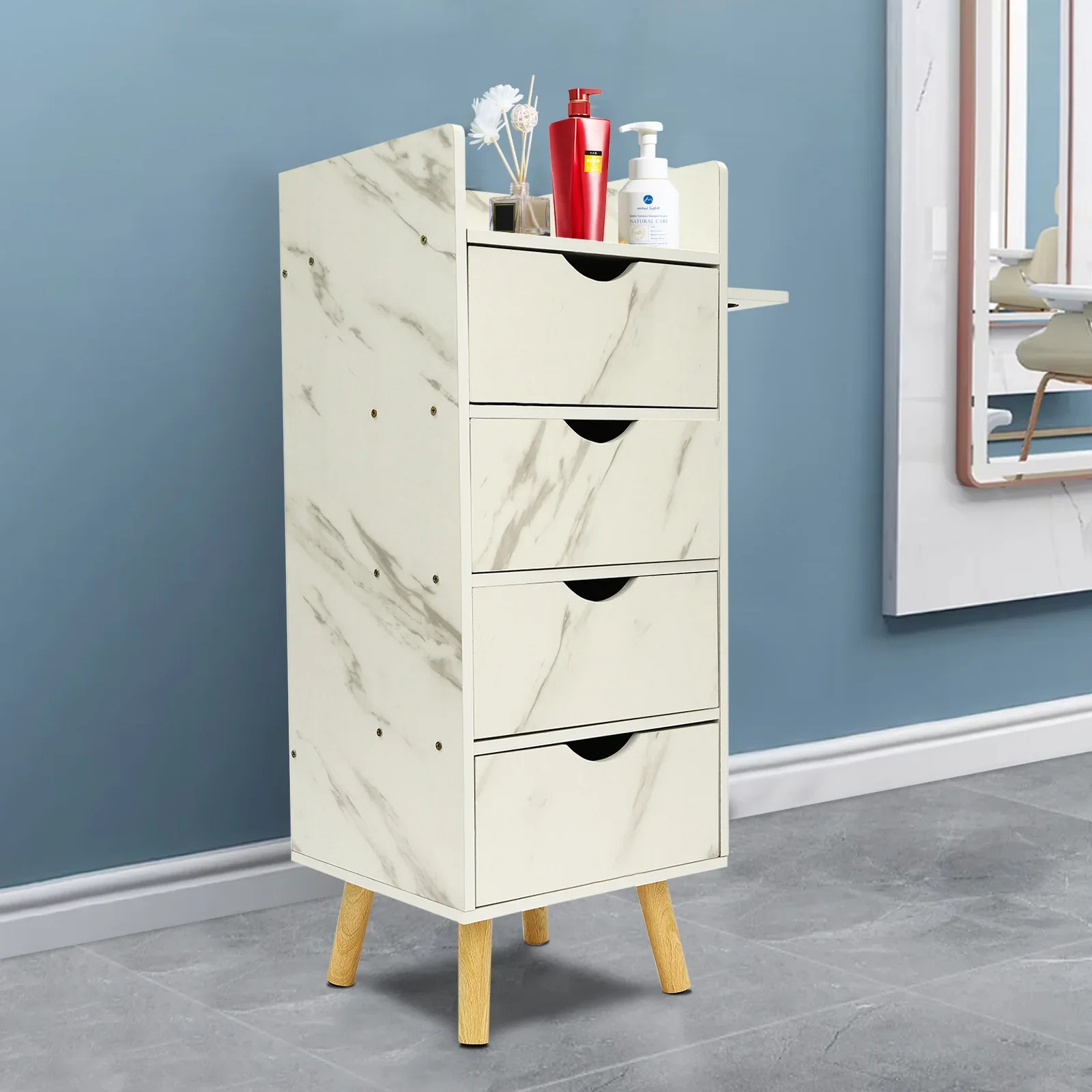 Salon Storage Cabinet with Hair Dryer Holder Barber Hairdressing Tool Styling Station 4 Drawers