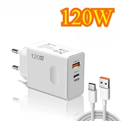 USB GaN Charger Total 120W Type C Fast Charging PD Mobile Phone Quick Charge Wall Adapter for IPhone 15 Pro Xiaomi 14 Samsung