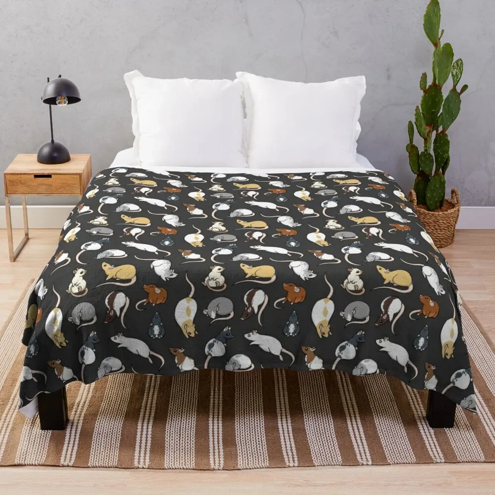 Rats and Stars Spelled Backwards Throw Blanket Mouse Rodents Blanket Cartoon Style Funny Animal Blankets for Living Room Bedroom