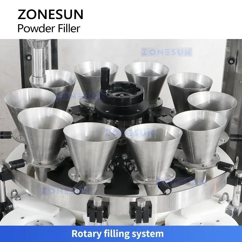 ZONESUN ZS-FM7A Riempitore automatico a coclea per polvere secca con sistema rotante ad alta velocità per imballaggi industriali di precisione