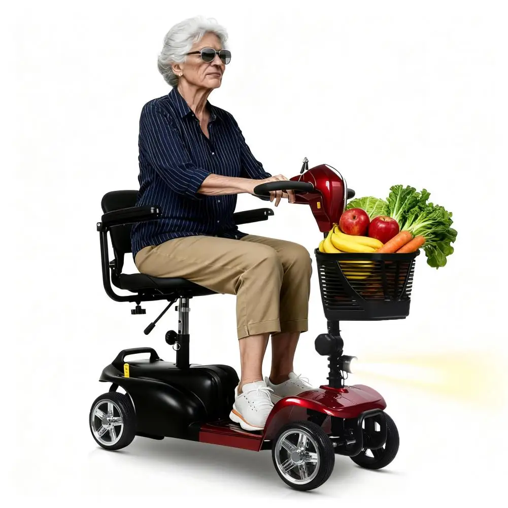 

Heavy Duty 4 Wheel Electric Mobility Scooter for Elderly Extended Battery Outdoor Travel Scooter with Charger & Shopping Basket