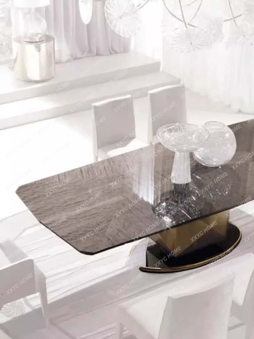A  Modern light luxury atmospheric household dining table rectangular 8 people light luxury gray dining table modern simplicity