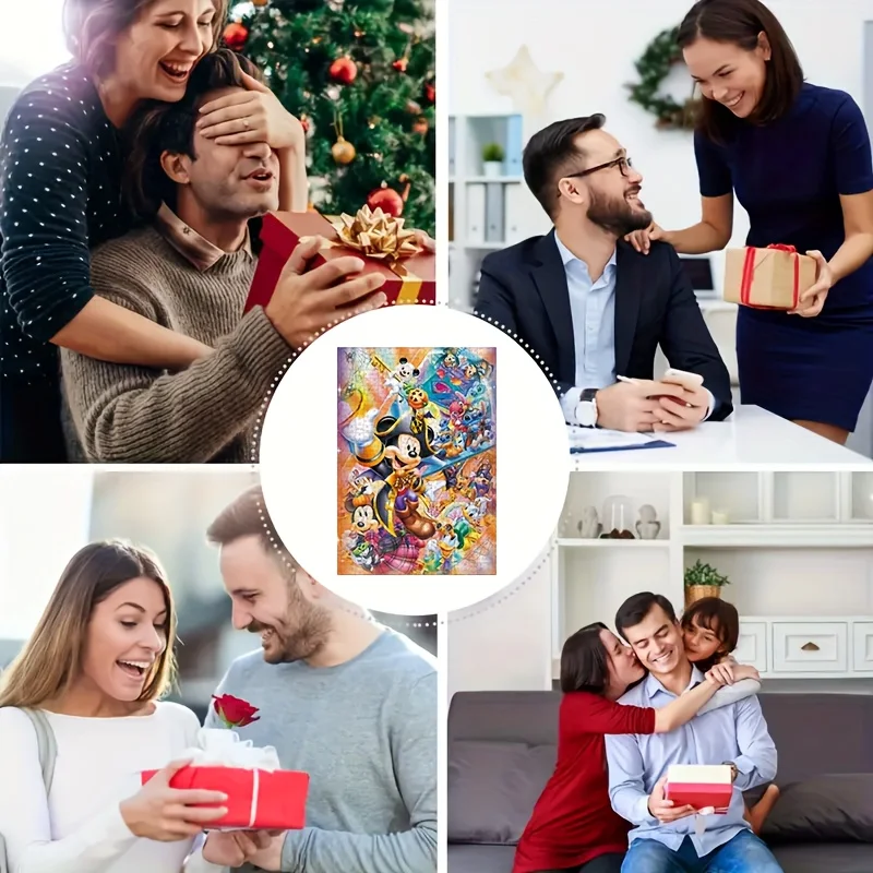 1000 peças mickey & minnie mouse, pato donald, pateta, plutão, figaro quebra-cabeça-jogo oficial de festa de aniversário/natal com vibrante