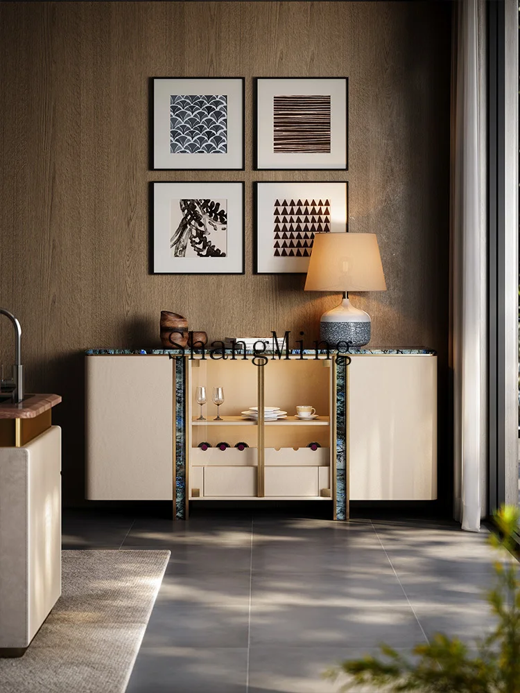 

CLr light luxury dining side cabinet living room against the wall high-end storage against the wall natural marble cabinet