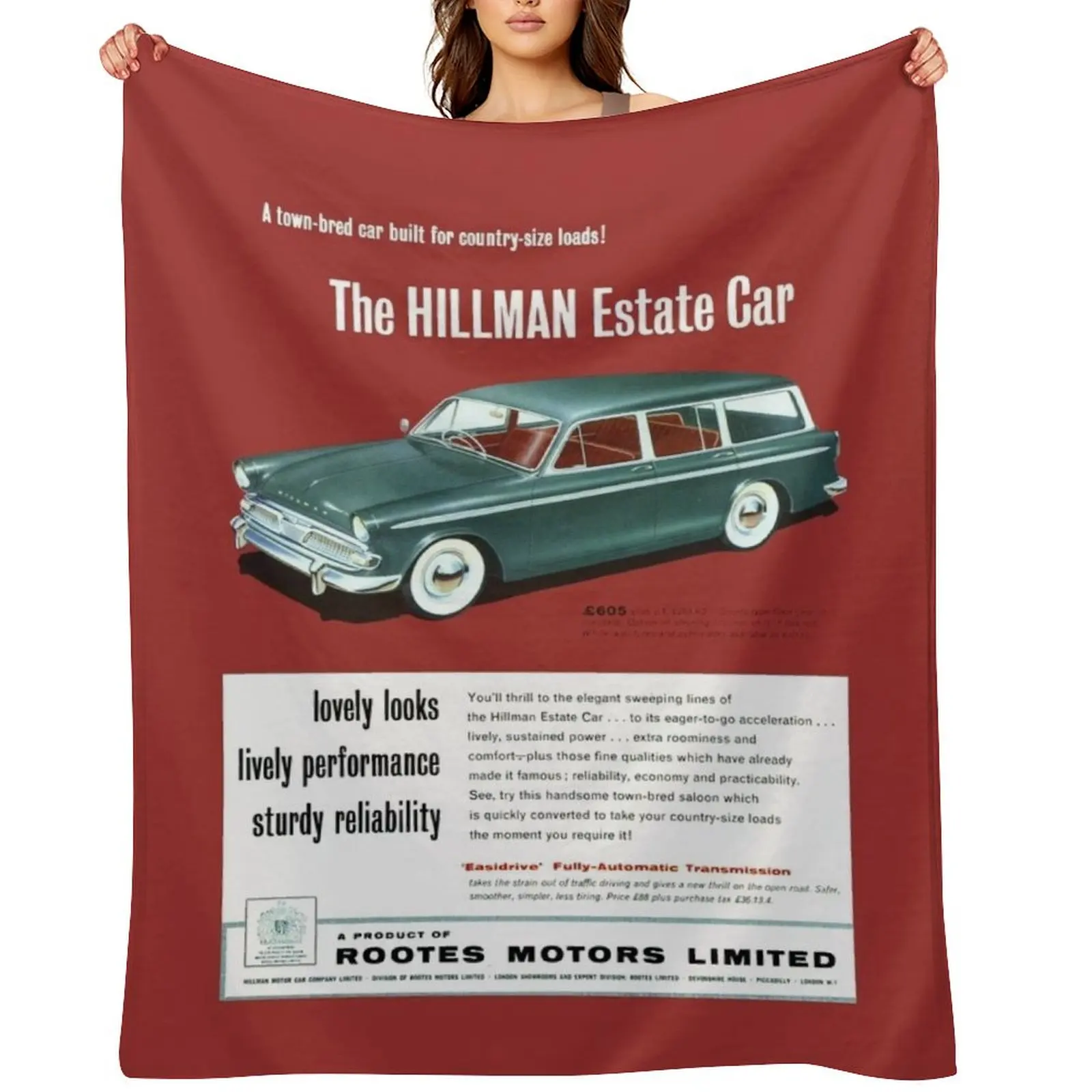 

1960 HILLMAN ESTATE CAR - ADVERT Throw Blanket Sofa for sofa Warm Sofa Throw Blankets
