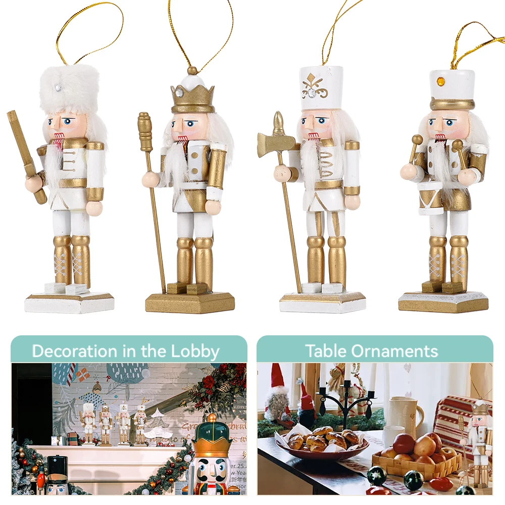 4 unids/set marioneta Cascanueces dorada artesanía de madera soldado de nogal adorno de escritorio para el hogar decoración de Feliz Navidad de Año Nuevo