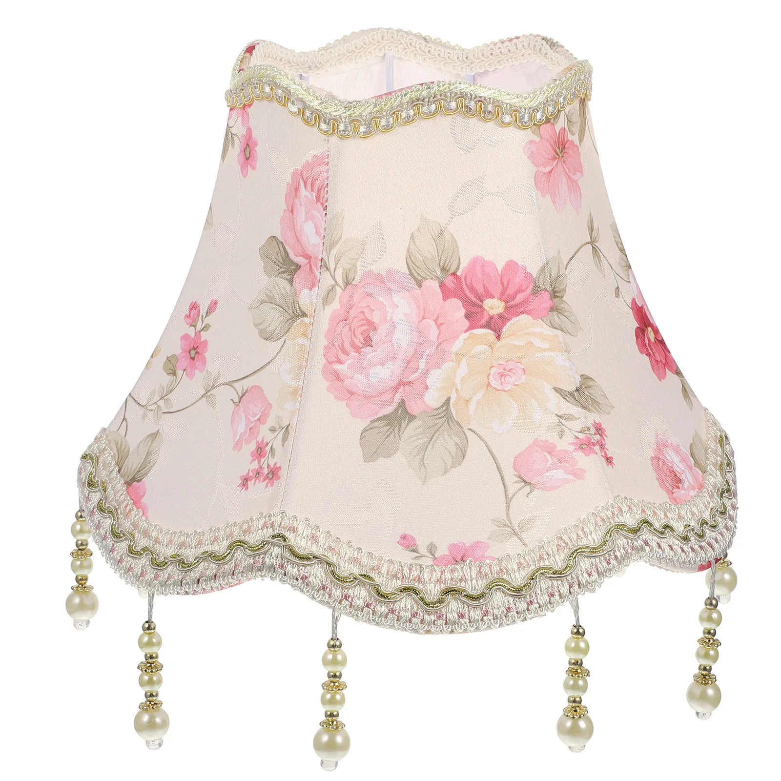 

European Lampshade Cloth Pink Retro Fringe Beads Decorative Table Lamp Cover Fabric Light Shade Vintage Style European Lampshade