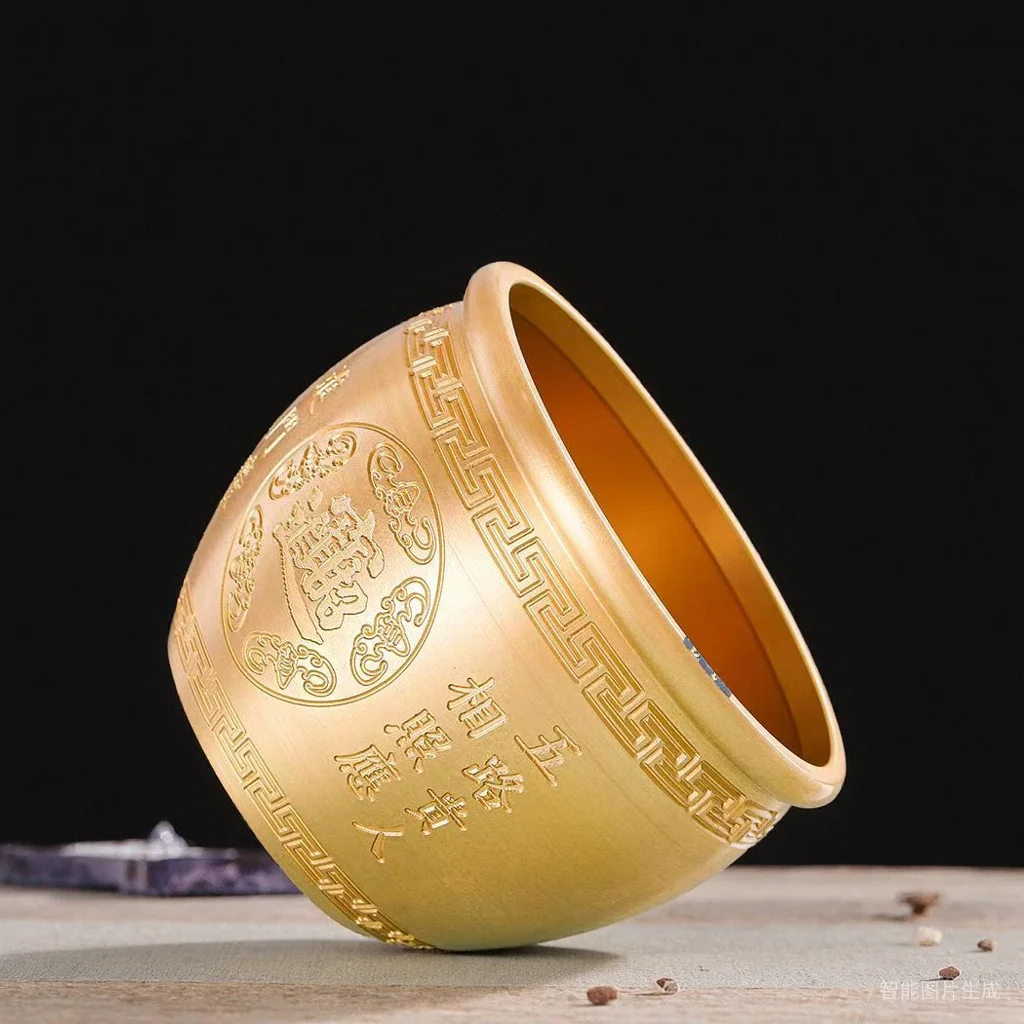Brass Rice Jar Hundred Blessings Copper Pot Wealth Basin Piggy Bank Desktop Home Decor Collectible Ornament Table Decoration