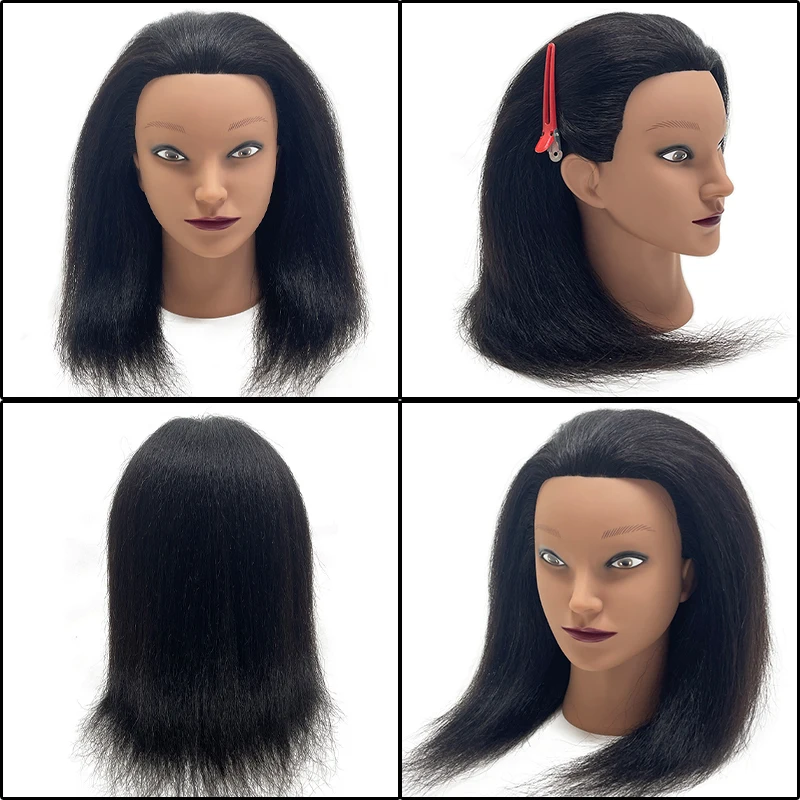 Premium African Mannequin Head with 100% Animal Hair for Styling Braiding Professional Training Hairdressing Hairart Head Stand