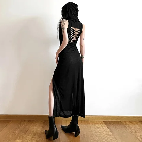 Goth Dark полиэстер платье с капюшоном