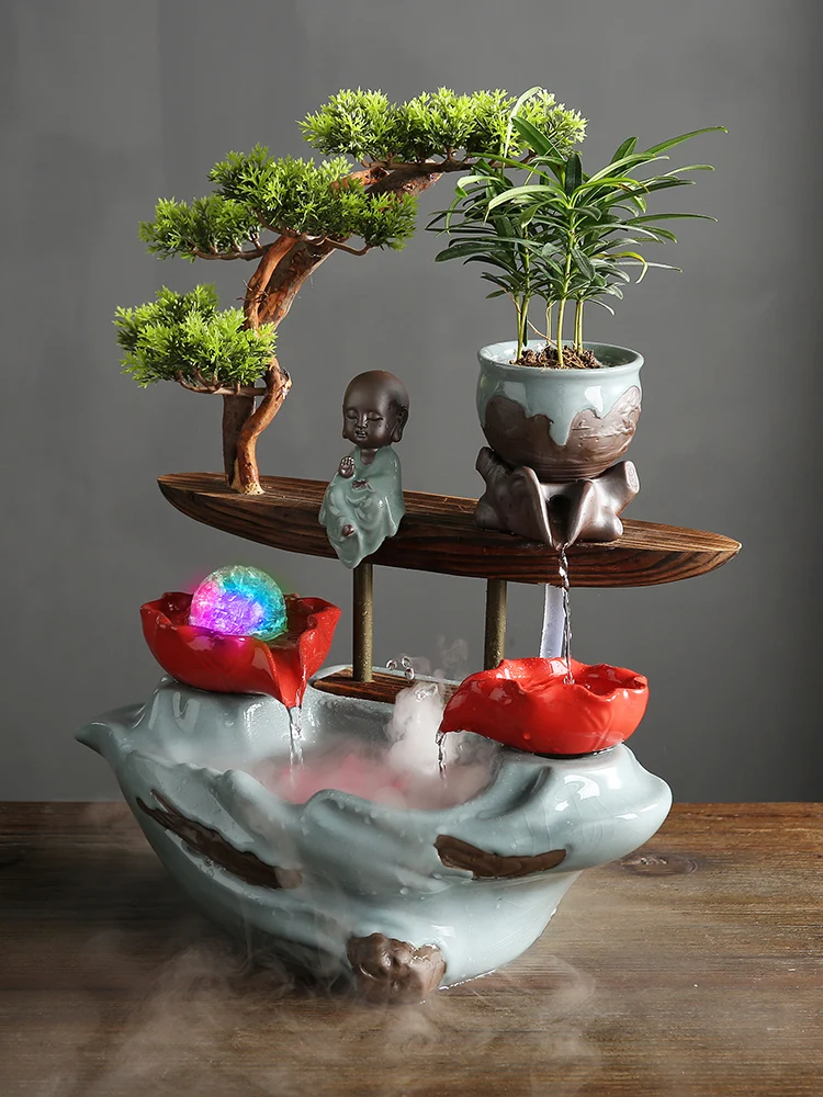 Ceramic Backflow Fragrant Flowing Water Decoration Fountain Creative Humidifier Zhaocai Fengshui Wheel Office Home Opening Gift