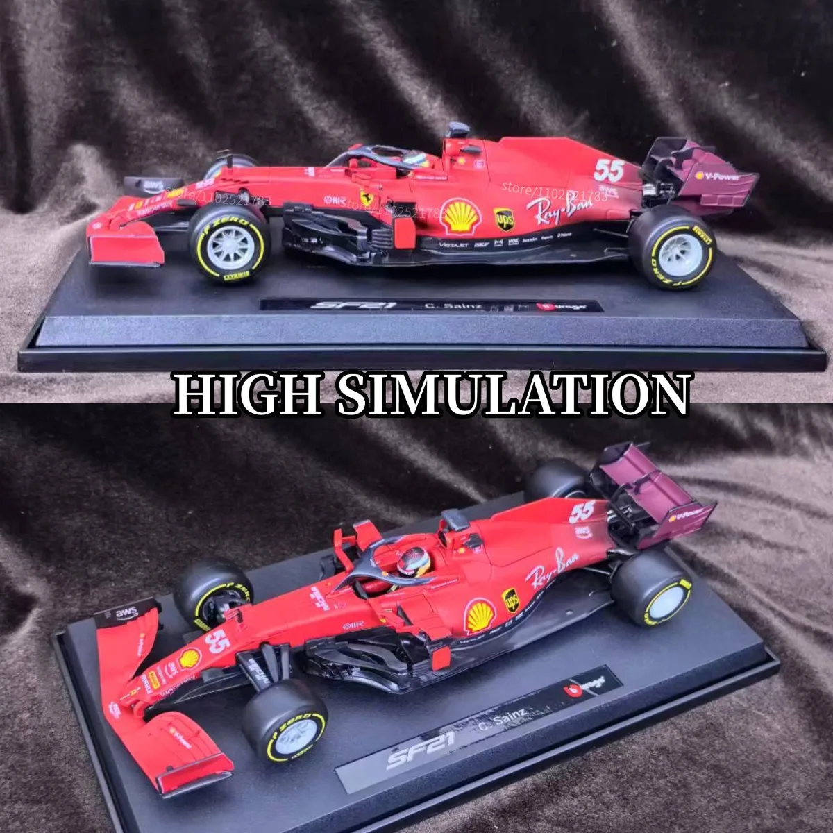 Bburago 1:18 Scuderia Ferrari SF21 # 55 Sainz Jr. F1 Modello di auto, scala Formula 1 Replica in miniatura Figura Giocattolo regalo di Natale per bambini
