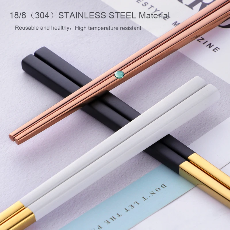 304 Stainless Steel Reusable Chopsticks, Metal Sushi Food Sticks, Dinnerware Titanium Gold, Safe Chop Sticks, Chinese Dinnerware