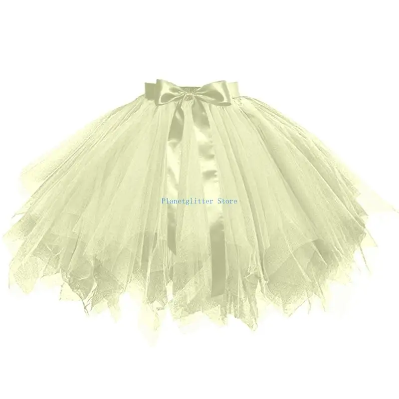 652B Women's Puffys Tutus Skirt Underskirt Elastic Waist Tulle Tutus Skirt Crinoline Fuzzy Princess Ballet Dance Underskirt