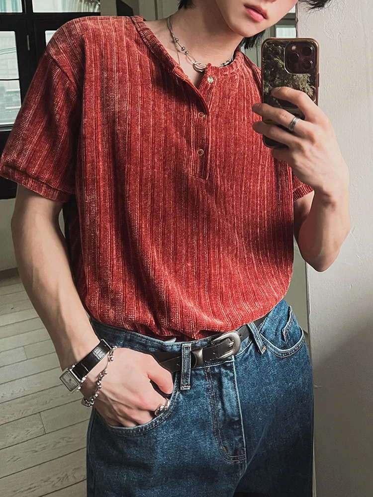 MYQ Henley collar short-sleeved T-shirt men's summer thin slim fit versatile T-shirt Korean commuter style design top