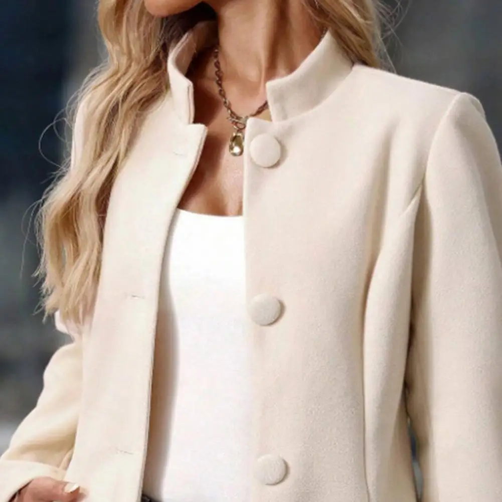 

Stand Collar Women Winter Woolen Coat 2025 Spring Single Breasted Loose Female Long Sleeve Jacket Office Lady Street Short Coats