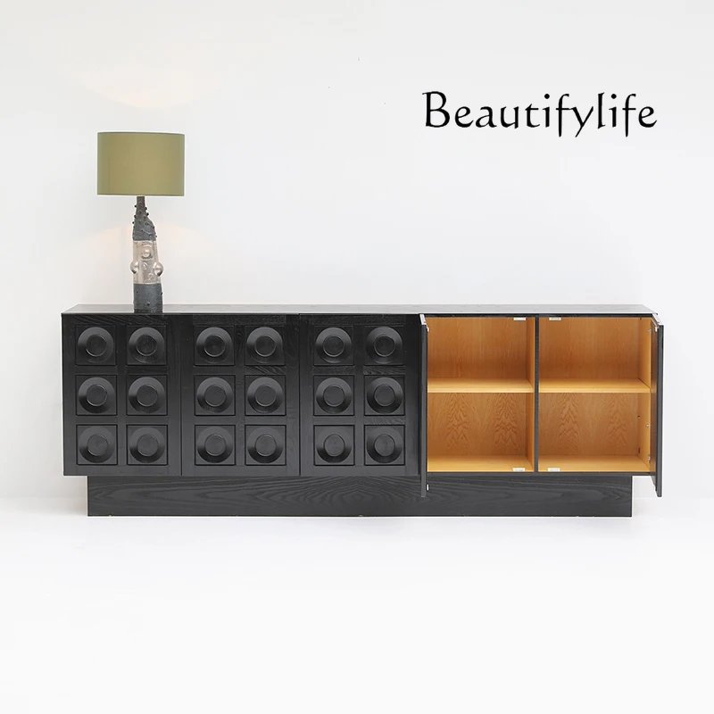 Nordic Retro High-End Home Sideboard Cabinet Modern Minimalist Living Room Home Solid Wood Double Door Locker