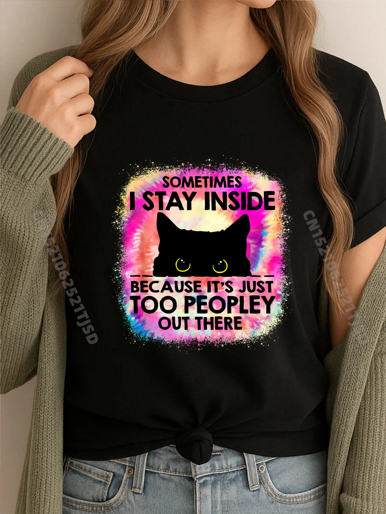 

Sometimes I Stay Inside Because It is Too Peopley Black Cat Black Graphic T Shirts Clothing Camisetas Hombre Alphabet