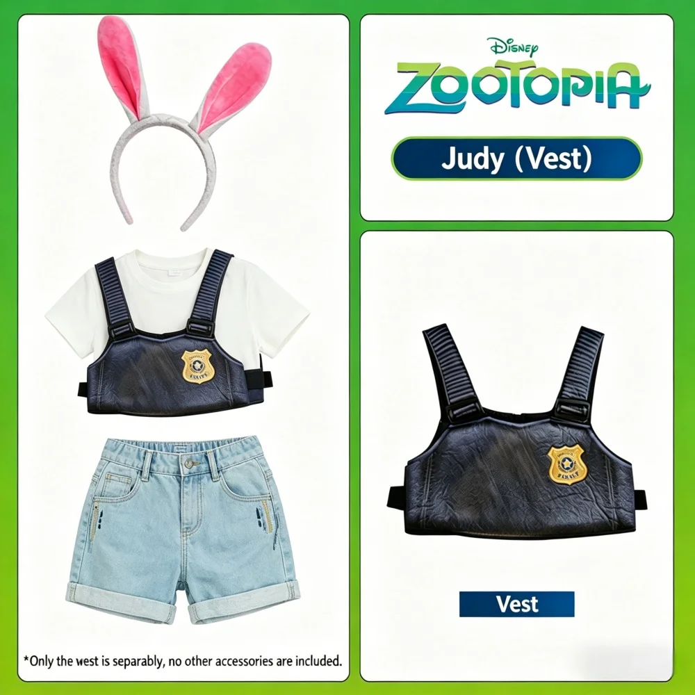 

Genuine Disney Zootopia Nick Wilde & Judy Hopps Cosplay Costume Set with Headband Vest Belt Cartoon Dress Up Outfit for Girls