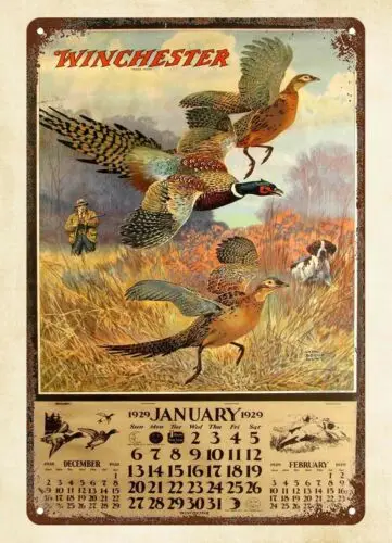 1929 Winchester Calendar pheasant hunting metal tin sign baby wall posters