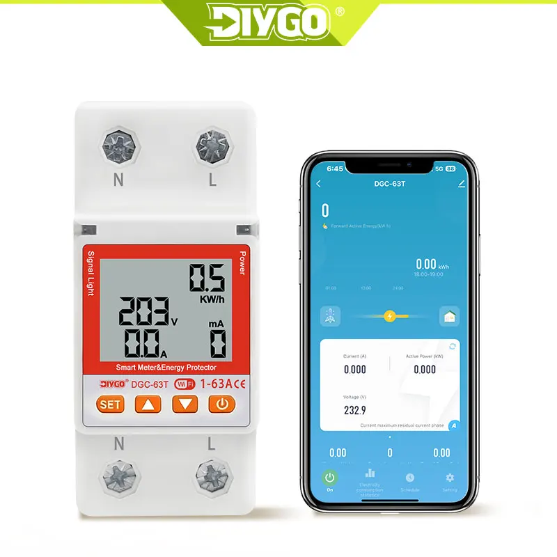 DIY GO WIFI 110V 220V 63A Smartlife TUYA Circuit Breaker Energy Meter Metering Timer With Voltage Current And Leakage Protection