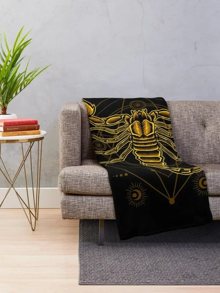 Gold scorpion with astrology symbols design Throw Blanket Hair Bed linens anime Loose Blankets