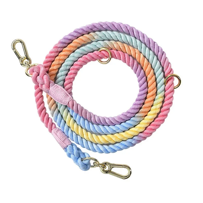 Handcrafted Dog Leash Multifunctional Double Head Braiding Dog Training Leash With Gold Accessories For Running 210cm*1.2cm