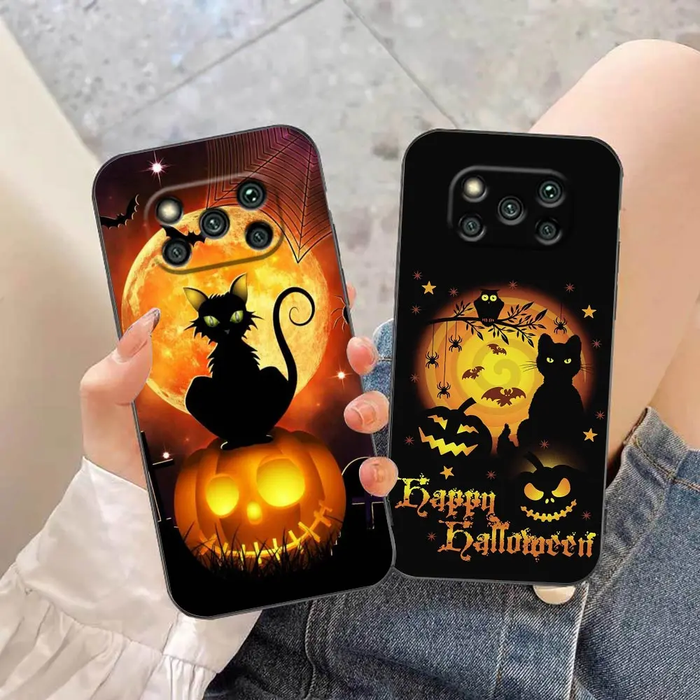 Happy Halloween Pumpkin Bat Witch Case For Xiaomi Poco X5 X4 X3 M5 M4 M3 F5 F4 F3 GT NFC Black Shark 5 Mix 3 4 Case Funda Shell