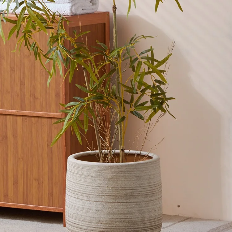 YFY  Nordic floor-to-ceiling stoneware breathable extra-large ceramic planter soft decoration living room balcony large diameter