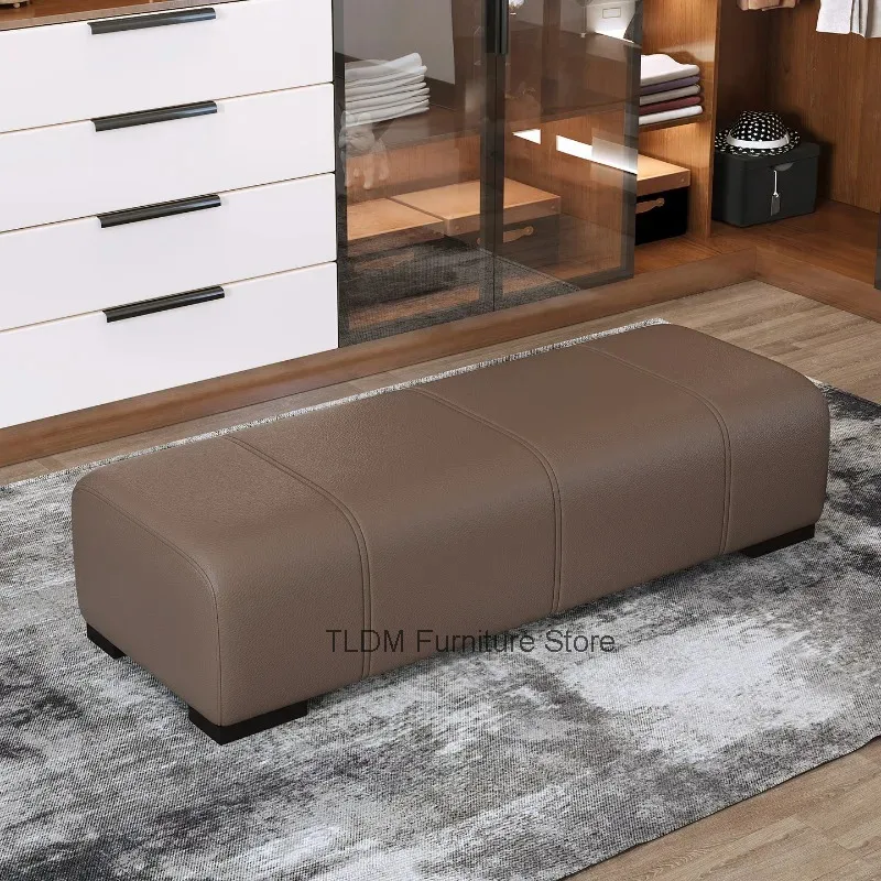 Modern Minimalist Leather Bench Stitched Design Solid Short Legs Upholstered Entryway Bench for Cloakroom Living Room